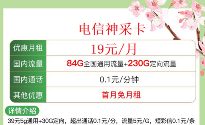中國電信正規(guī)流量卡 【電信神采卡、極致卡】僅需19元首月免費全國通用手機上網卡