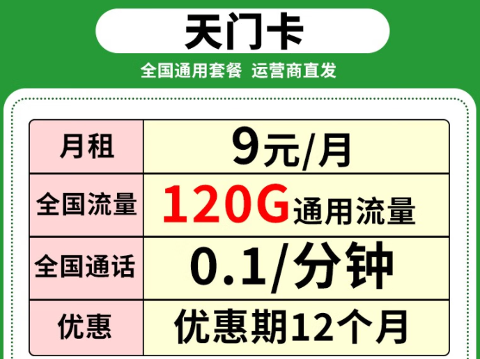 聯(lián)通9元流量卡套餐推薦|聯(lián)通風(fēng)聲卡、天門卡|全通用流量優(yōu)惠期1年