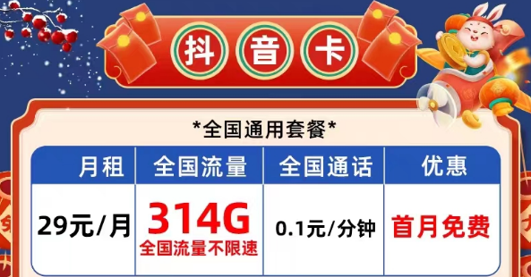 有哪些性價比高的電信流量卡？電信抖音卡29元314G|長期校園卡、風雨卡29元100G