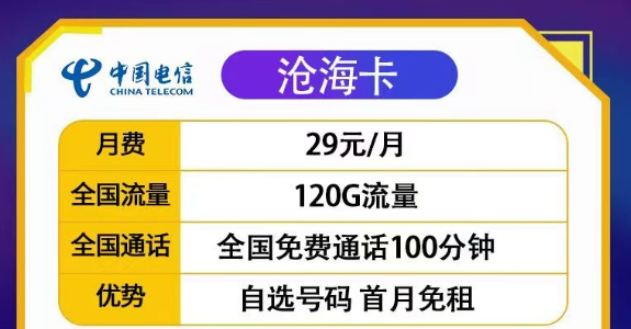 29元滄?？?20G流量+100分20年長期套餐|29元豐登卡100G+首月免費