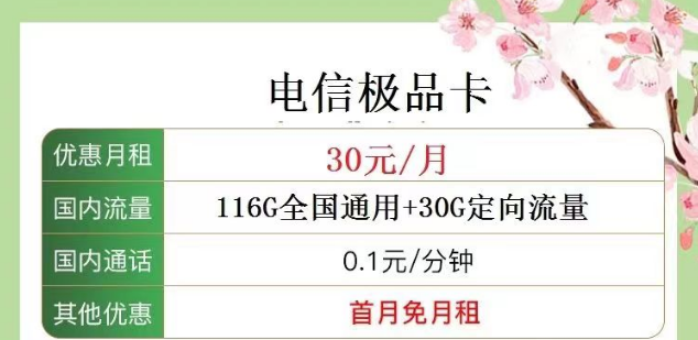 電信極品卡好用嗎？30元月租116G通用 +30G定向+首月免費(fèi)