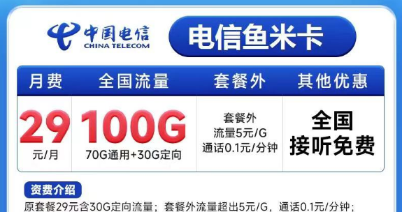 有必要買(mǎi)一張大流量卡嗎？電信魚(yú)米卡29元100G+電信飛歌卡19元100G+100分鐘