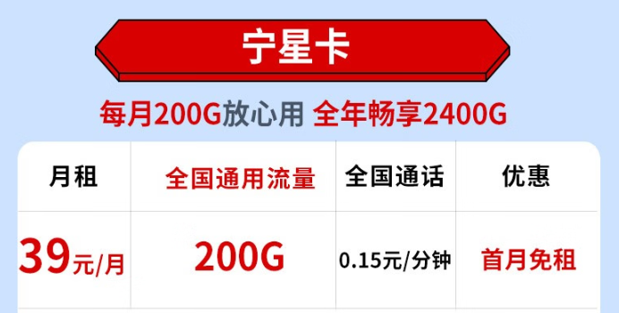電信寧星卡怎么樣？200G通用流量不限速+首免+免費領(lǐng)取！