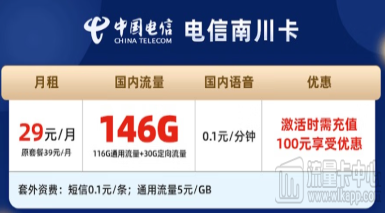 流量卡辦理免費(fèi)申請(qǐng)|電信南川卡：29元146G|小成本、大享受！