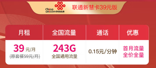 聯(lián)通通用流量卡測(cè)評(píng)—聯(lián)通新慧卡39元版包243G通用流量！